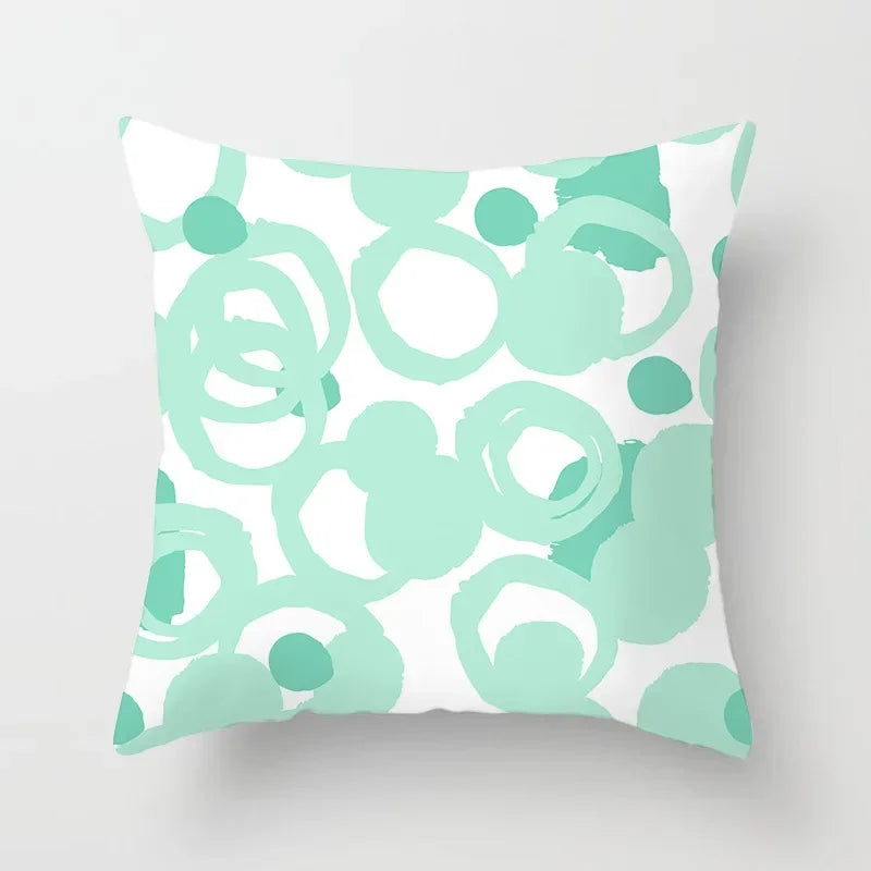 Light Blue Green Mint Geometric Print Boho Pillowcase Set by Axyaa