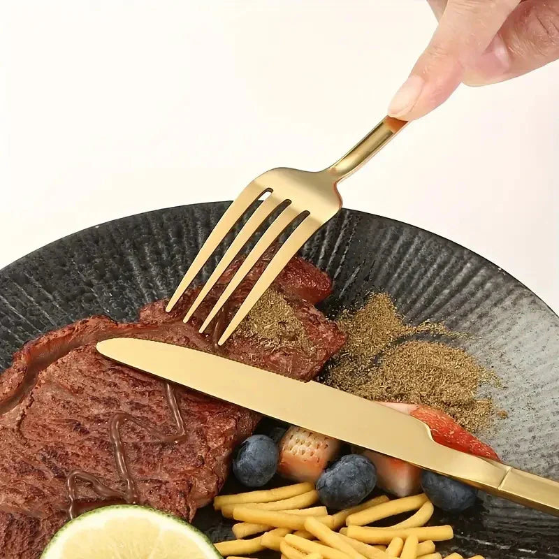Axyaa Stainless Steel Cutlery Set - High-End Steak Knife, Fork, Dessert Spoon