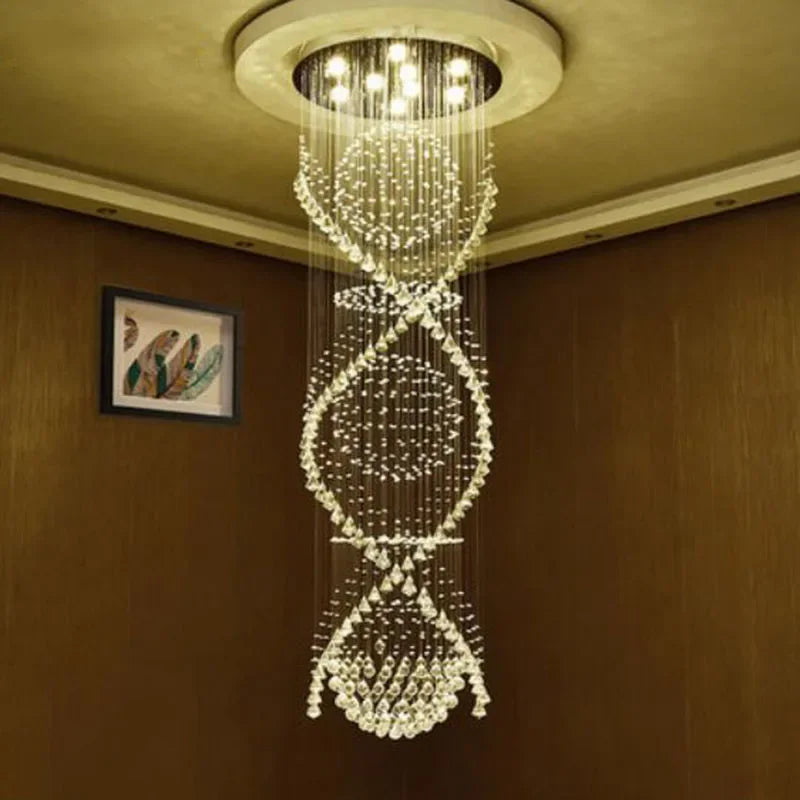 Axyaa Double Spiral Crystal Chandelier: Luxe K9 Crystal Electric Lighting for Elegant Spaces