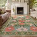French Pink Floral Print Living Room Rug by Axyaa