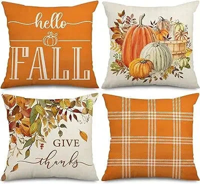 Axyaa Buffalo Check Print Linen Pillow Cover 45x45 for Fall Thanksgiving Decor