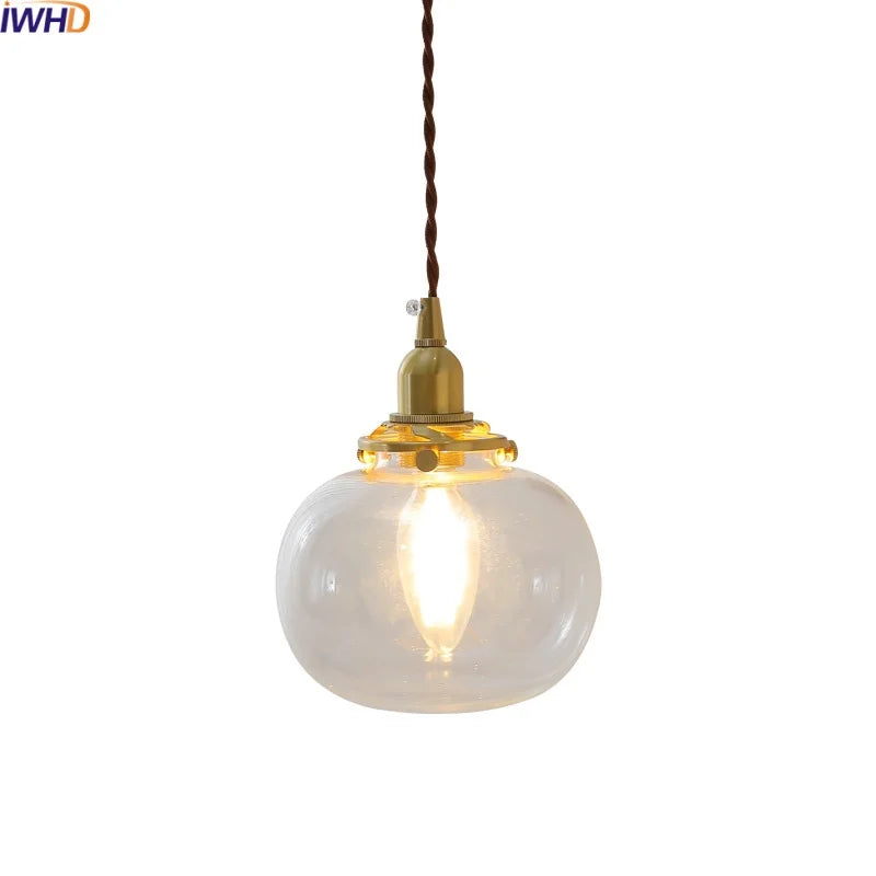 Axyaa Clear Glass LED Pendant Chandelier - Modern Copper Hanging Lamp for Home Decor