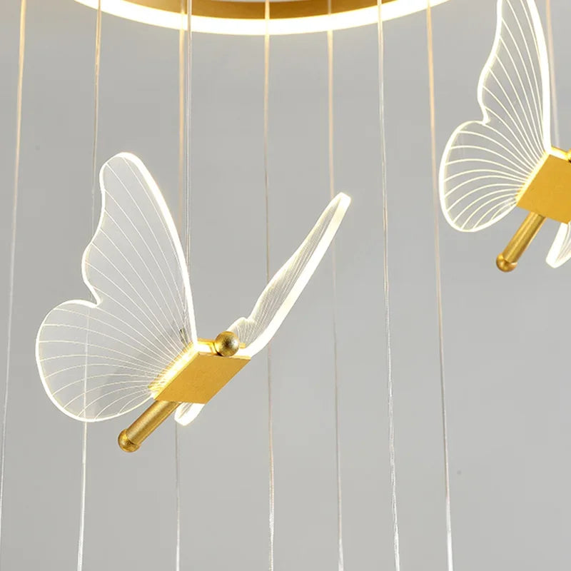 Axyaa Butterfly Staircase Chandelier - LED Living Room Hanging Light for Romantic Wedding