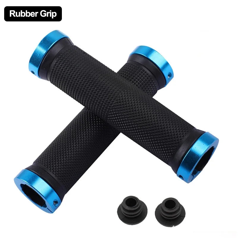 Axyaa Rubber MTB Grips with Alloy Cuffs - Anti-skid Bilateral Lock Handlebar Sleeve