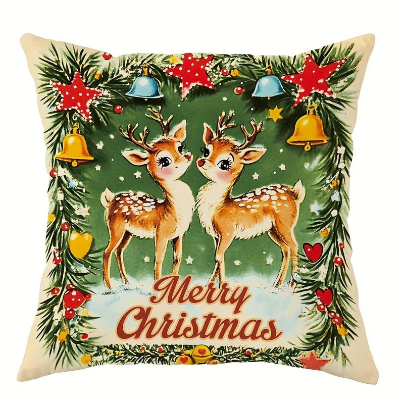 Axyaa Christmas Pillowcase: Santa Claus Fawn Pattern, Home Room Sofa Cushion Cover