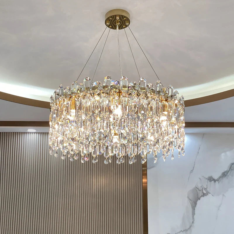 Axyaa Crystal Pendant Chandelier: Luxury Living Room Kitchen LED Decorative Lighting