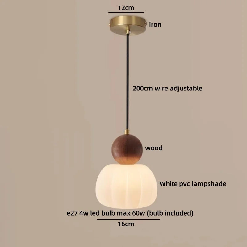 Axyaa Nordic LED Pendant Chandelier with White Lampshade and Wood Finish