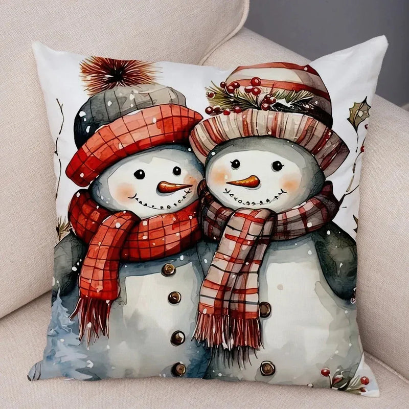 Axyaa Winter Snowman Print Pillowcase Set for Christmas Day Party Décor & Home Gift