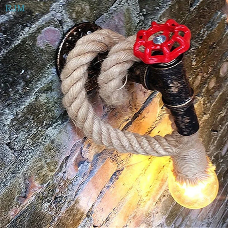 Axyaa Retro Industrial Hemp Rope Edison Wall Lamps for Gallery Stairs Restaurant