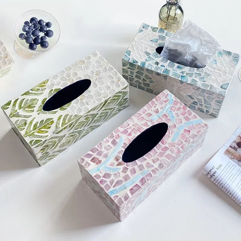 Axya Mother of Pearl Tissue Box: European Handmade Decorative Storage & Organization