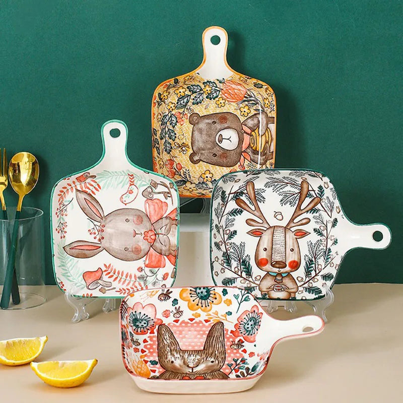 Axya Forest Animals Ceramic Baking Pan with Handle and Salad Bowl