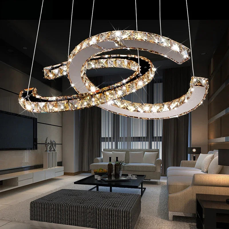 Axyaa Crystal Chandelier LED Pendant Light for Dinning Living Room Restaurant