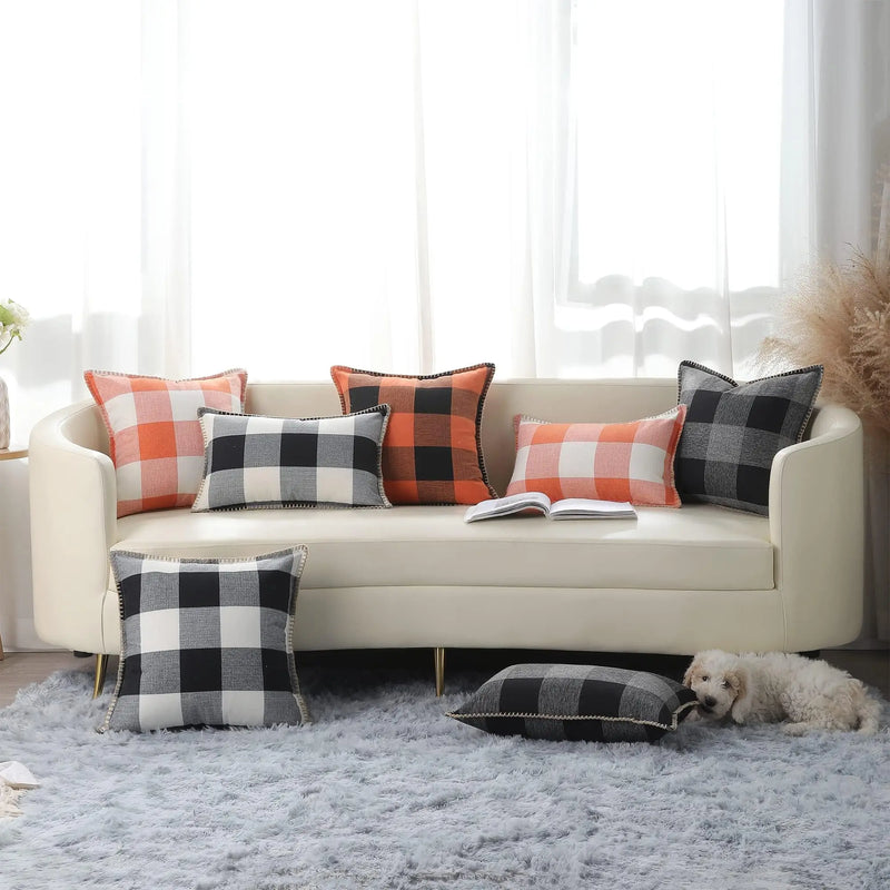 Axyaa Plaid Throw Pillow Covers 16x16in Set of 2 - Luxury Soft Home Decor Cushion Cases