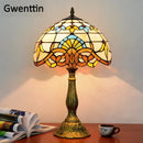 Axyaa Stained Glass LED Table Lamp - Mediterranean Baroque Style Bedroom Light