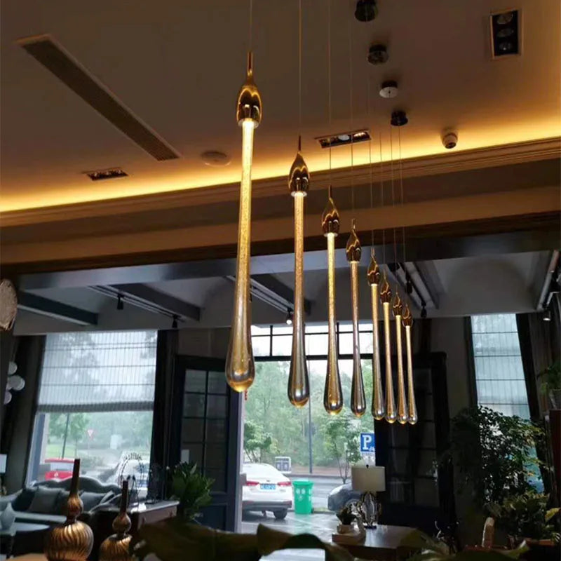 Axyaa Nordic LED Crystal Chandelier, Modern Simple Water Drop Design for Bedroom and Bar Decor