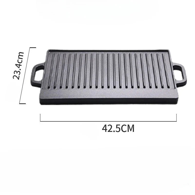 Axyaa Cast Iron Double-Sided Barbecue Tray with Striped Iron Plate