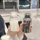 Axyaa Large Glass Water Bottle with Straw, 2 Lids, Clear, Leakproof, Kawaii Eco-Friendly Design