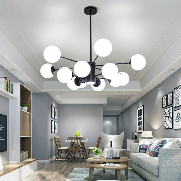 Axyaa Modern Glass Ball Chandelier for Dining and Living Room, E27 Lustre Ceiling Pendant Light