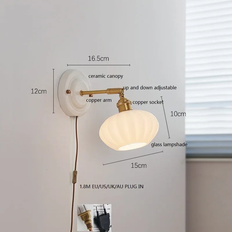 Axyaa White Glass LED Wall Lights with Copper Arm Socket, Up Down Lighting
