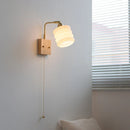 Axyaa Rotatable Walnut LED Wall Sconce White Glass Bedside Lamp