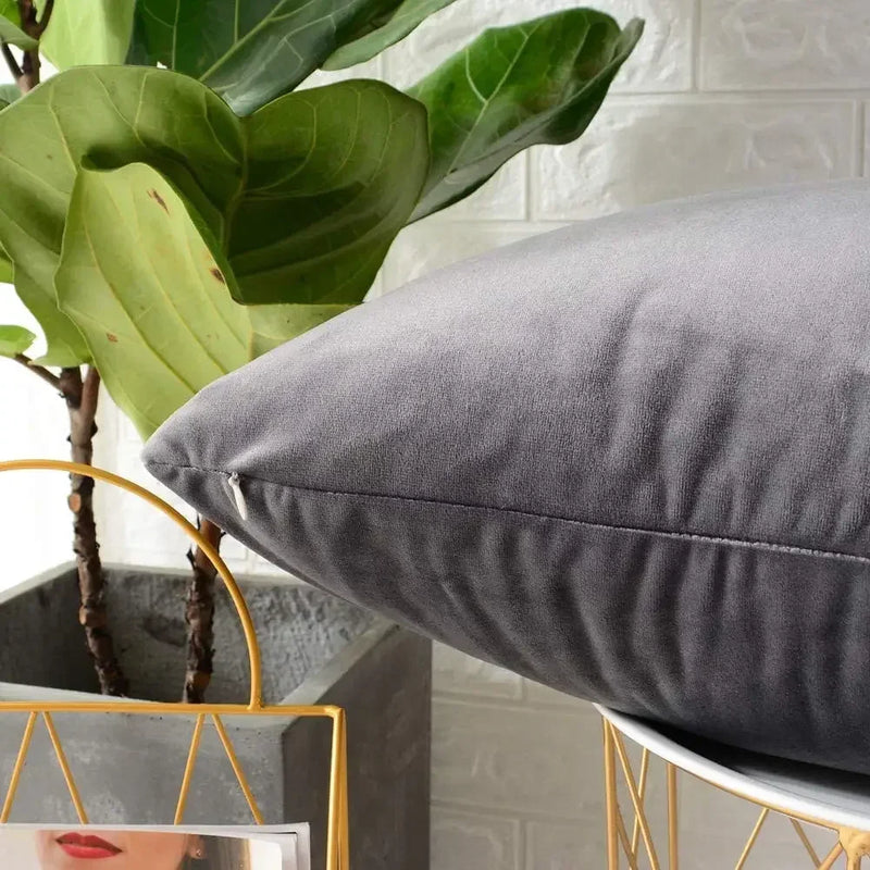 Velvet 50x50 Dark Gray Cushion Cover for Living Room Sofa by Axyaa
