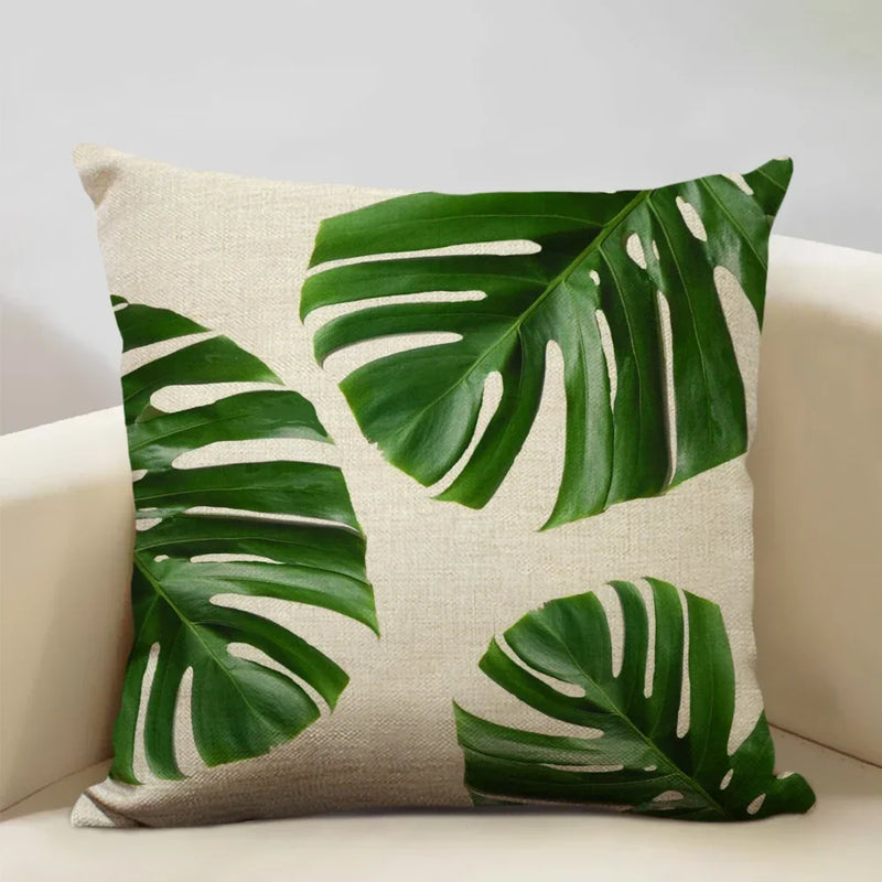 Axyaa Tropical Palm Leaf Cushion Cover 45x45cm Linen Pillowcase