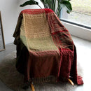 Axyaa Retro Sofa Towel with Red Blue Checks | Soft & Cozy Home Decor Shawl