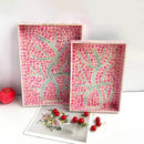 Axyaa Pink Mother-of-pearl Seashell Tray: Handmade Fruit Basket Living Room Organizer
