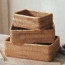 Axyaa Rattan Desktop Organizer: Eco-Friendly Storage Box for Kitchen, Cosmetics & More