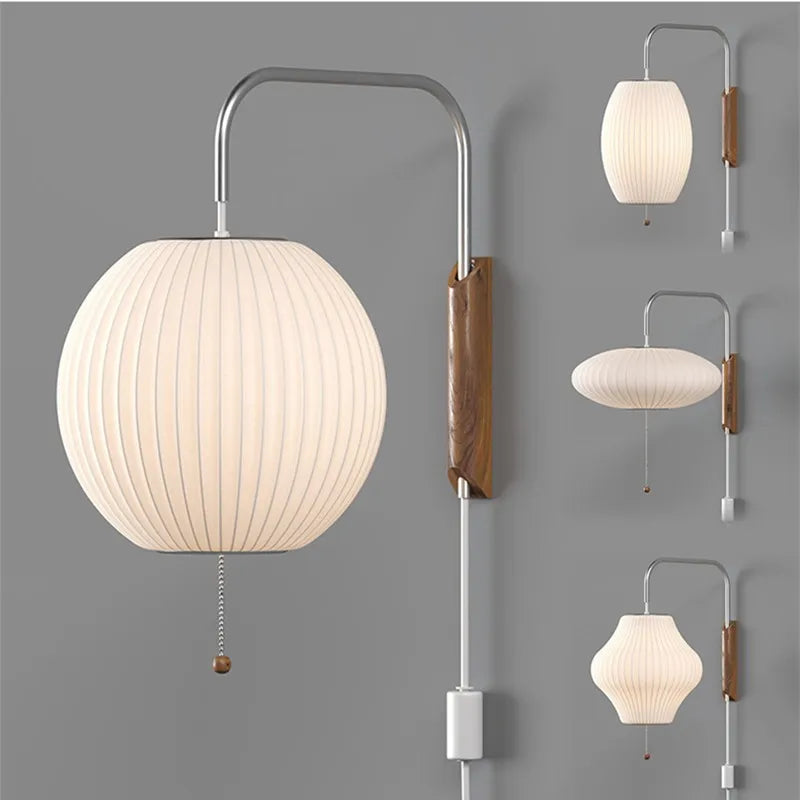 Axyaa Handwoven Silk Japanese Rotating Wall Light for Bedroom & Hallway Decor