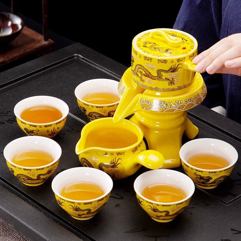 Axya Chinese Kung Fu Tea Set: Top-Grade Bone Teaset with Automatic Brewing