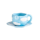 Axyaa Hand-Pinched Ceramic Mug & Saucer Set, Irregular Floral Design, Ins Style Drinkware