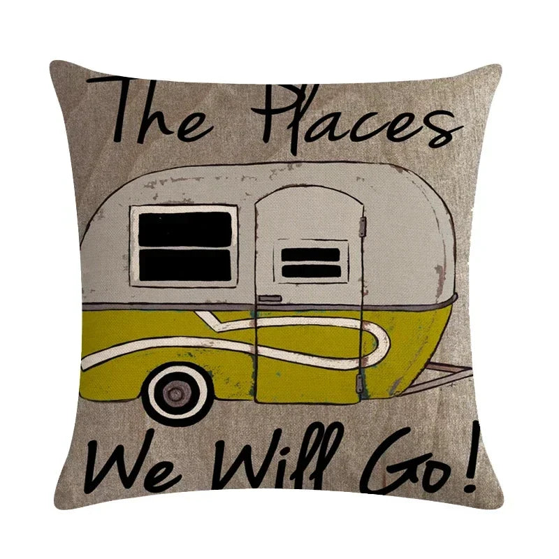 Axyaa Retro Car Pattern Cushion Cover Linen Pillowcase 45*45cm