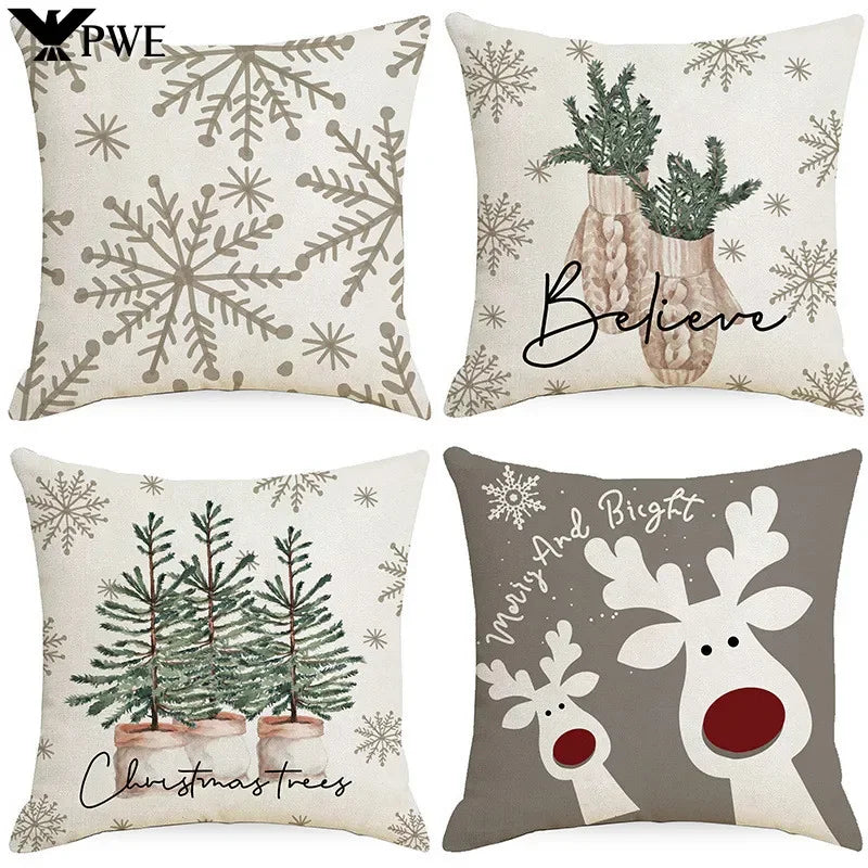 Axyaa Christmas Deer Snowflake Pillow Cover for Stylish Home Decor