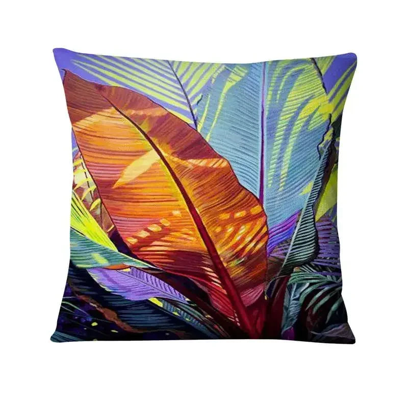 Axyaa Tropical Palm Leaf Print Cushion Cover for Living Room, Bedroom, and Car