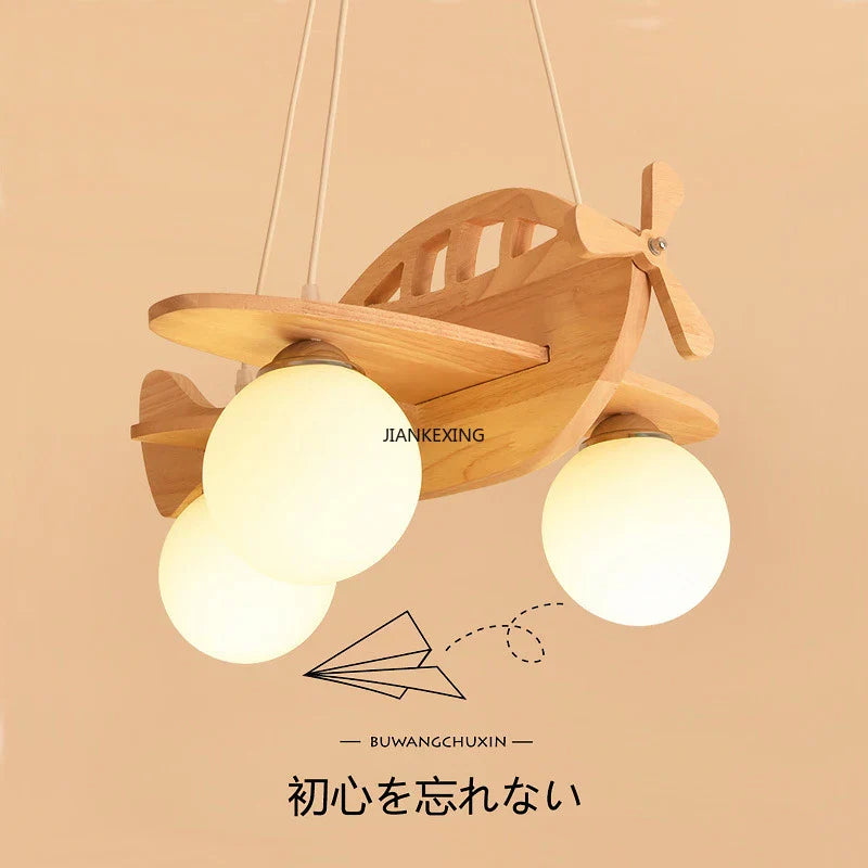 Axyaa Wood Airplane Chandelier LED Suspension Light for Boy Bedroom