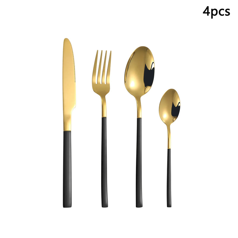 Axyaa Gold Stainless Steel Cutlery Set - 24pc Family Western Dining Gift Set