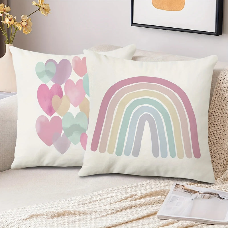Axyaa Rainbow Star Sun Pattern Printed Pillow Cover for Living Room Sofa Home Decoration