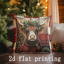 Axyaa Christmas Highland Cow Print Pillow Cover for Sofa, Bedroom, Car - Rectangular Cushion
