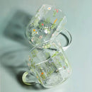 Axyaa Glass Mug with Flower Printings, Heat Resistant, Large Capacity, Coffee Juice Water Cup