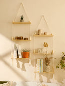 Axyaa 3-Tier Macrame Floating Shelves with Beads, Boho Home Decor Storage Rack
