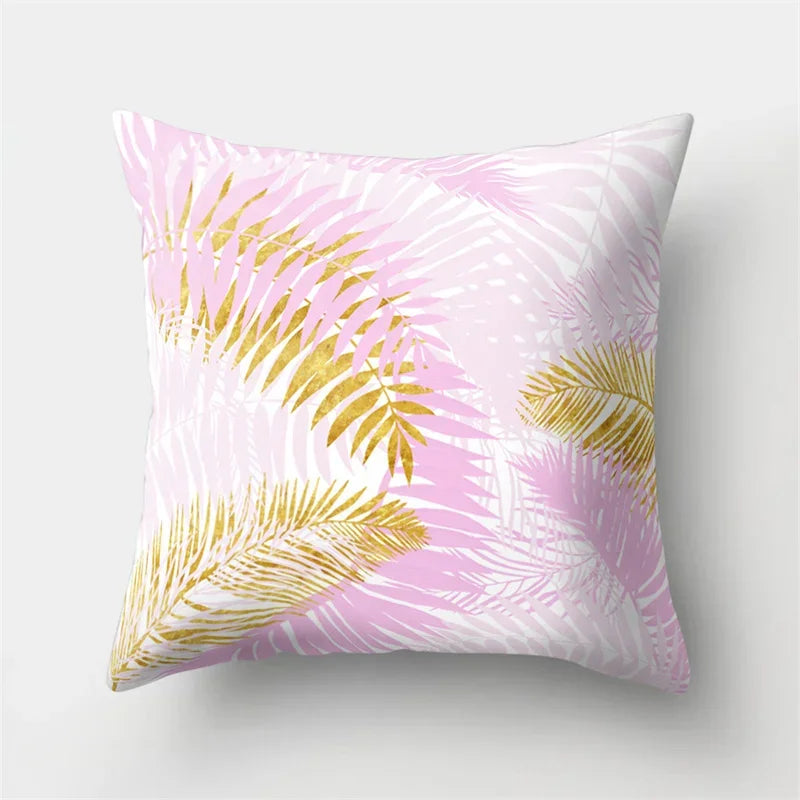 Golden Leaf Tropical Pillow Cover for Home Decor by Axyaa