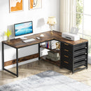 Axyaa L-Shaped Computer Desk with Storage Drawers and Shelves