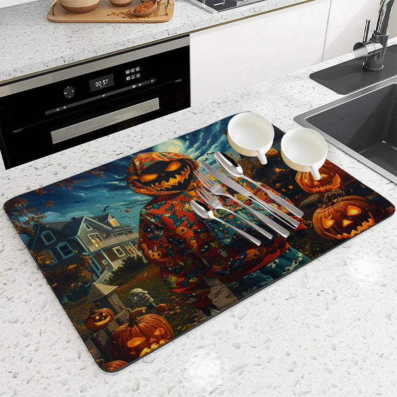 Axyaa Halloween House Coffee Absorbent Dish Drying Mat