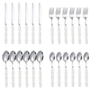 Axyaa 24-Piece Pearl Handle Luxury Cutlery Set - Stainless Steel Knife Fork Spoon Shell Spoon Kit
