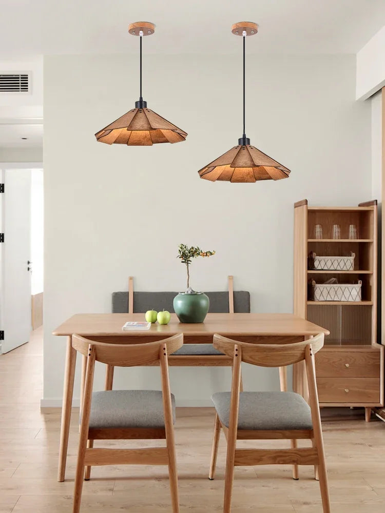 Axyaa Wooden Dining Pendant - Retro Walnut, Home Decor Lamp for Bedroom, Study, Bar, Cafe