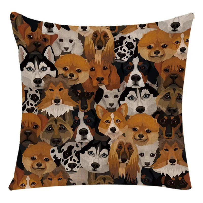 Axyaa Cartoon Animal Linen Throw Pillow Case for Home Living Room Sofa Decor