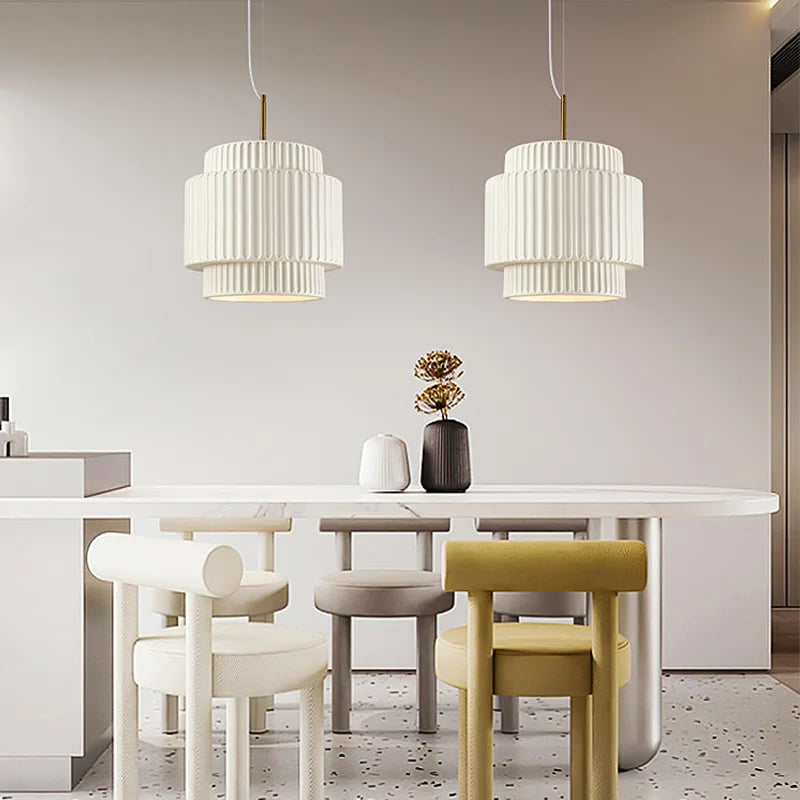 Axyaa Cream White Resin Chandeliers: Elegant LED Pendant Lighting for Dining Room and Bedroom