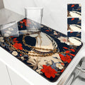 Axyaa Flower Print Drying Mat: Absorbent, Anti-Slip Placemat for Table Cups