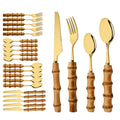 Axyaa Bamboo Handle Dinnerware Cutlery Set - Stainless Steel Tableware Steak Knives Fork Spoon Set